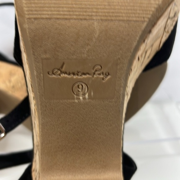 American Rag Cie Platform Sandal Size 9  Black Buckle Ankle Strap Cork 5” heel - Picture 8 of 10